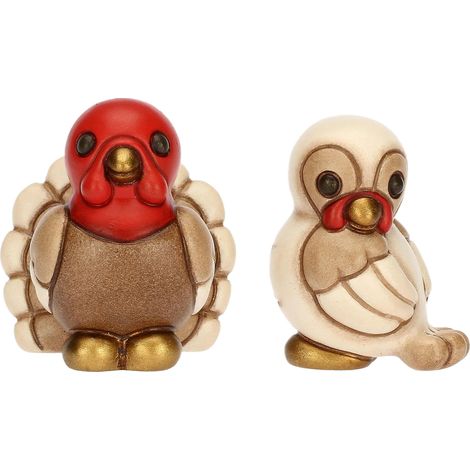 THUN - Set 2 Tacchini in Ceramica Decorata a Mano, Linea Presepe Classico, Decorazioni Natale Casa, 3.1x2.7x3.8 cm e 3.7x3.7x4 cm (1/5)