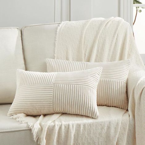Lot de 2 Boho Housse de Coussin 30x50 Crème,à Motif Croisé Decoration Beige Clair Housses de Coussin en Velours Côtelé,Douillet Taie d'oreiller Housse Coussin Moderne pour Canapé Chambre Lit (1/4)