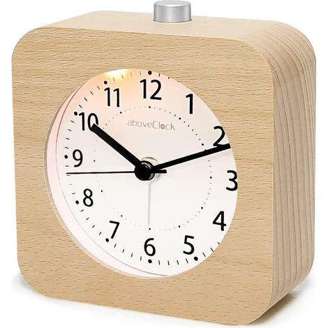 Réveil à piles, réveil en bois silencieux sans tic-tac, affichage analogique lumineux, idéal pour les voyages. (1/5)