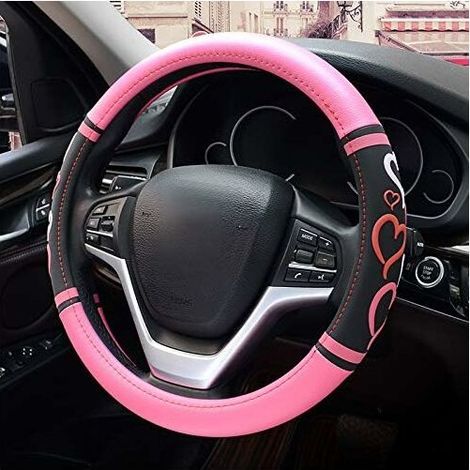 Couvre-volant universel pour voiture, camion et SUV - Diamètre 38 cm - Design fashion avec motifs cœur (1/5)