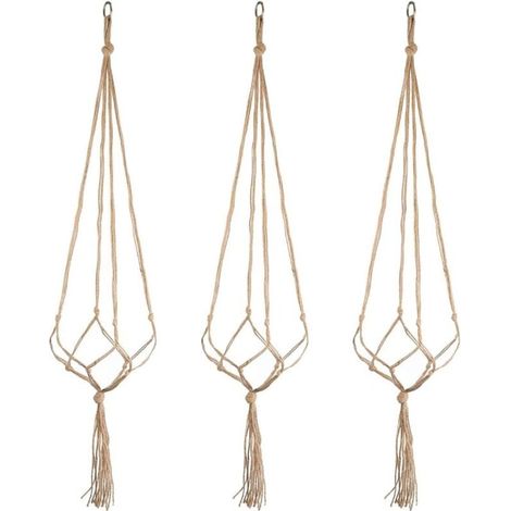 3 Pcs Suspension Plante, Cintres en Jute pour Pot de Fleurs Portes Plantes Macramés avec Porte-Clés pour Décoration Extérieur Intérieur (1/5)