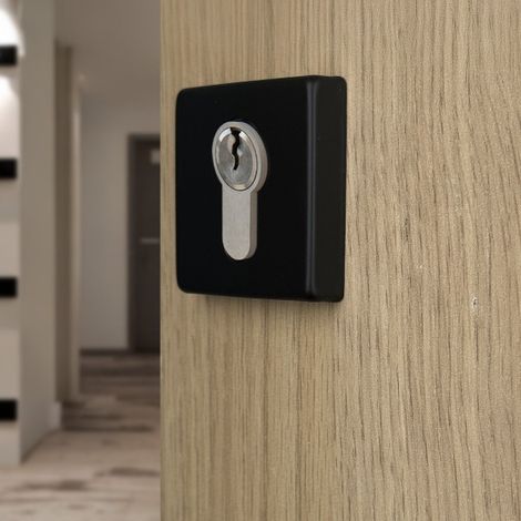 Ouvre&Déco – 2 rosaces de poignée de porte carrées MIRA trou de cylindre, Aluminium noir mat