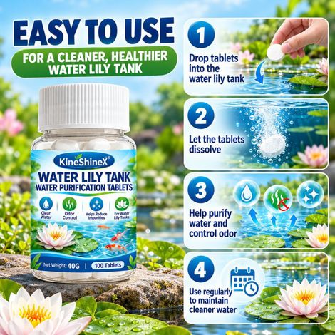 KineShineX Wasserreinigungstabletten für Seerosentöpfe (100 Tabletten) – Kleine Teiche, Lotustöpfe – Wasserreinigung und Geruchsbeseitigung (1/4)