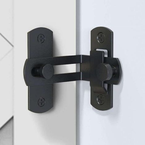 (Noir) Verrou de porte rabattable à 90 degrés Boulon Porte de grange Serrure à angle droit Boucle de porte incurvée