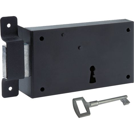 Bricard – Serrure en applique horizontale monopoint pour porte de cave – Ouverture gauche – Axe 80 mm – Acier époxy – Clé à chiffres incluse (1/2)