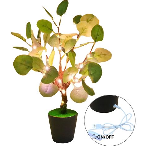 Luminaire LED [Imitation Green Plant Night Light] Lampe de Chevet USB Modèle 02 avec Plante Simulée Verte, Décoration Bureau/Lit (1/5)