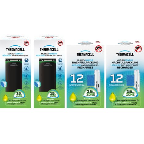 THERMACELL 2 Diffuseurs Répulsifs Anti Moustiques & Moustiques Tigres - Extérieur - Sans Fil Nomade - Zone de Protection 15m² - Effet Rapide - Inodore - Recharges 24h - 2 Cartouches Gaz + 6 Plaquettes (1/5)