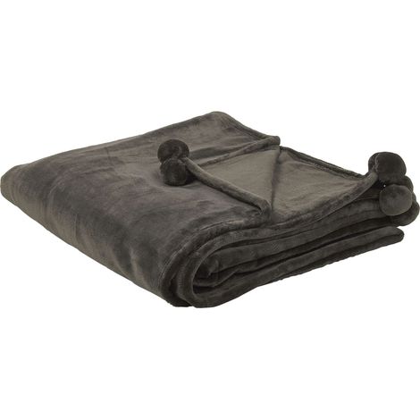 Morbida Coperta Grigio Scuro con Pompons Copriletto 200 x 220 cm Terke