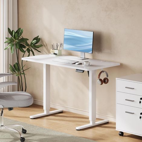 Bureau réglable en hauteur 120 × 60 cm, moteur silencieux avec 3 hauteurs préréglées, plage de réglage de 72 à 118 cm, bureau ergonomique assis-debout pour bureau, blanc