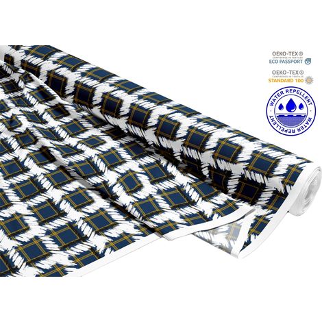 TESSUTI DECORATIVI PER ESTERNI OXFORD - Motivo a quadri bianco e blu navy I DR124 (1/5)