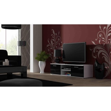 Mueble TV Cama FURNITURE SOHO 140 Blanco/Negro Brillo - Diseño Moderno, Amplio Espacio (1/3)
