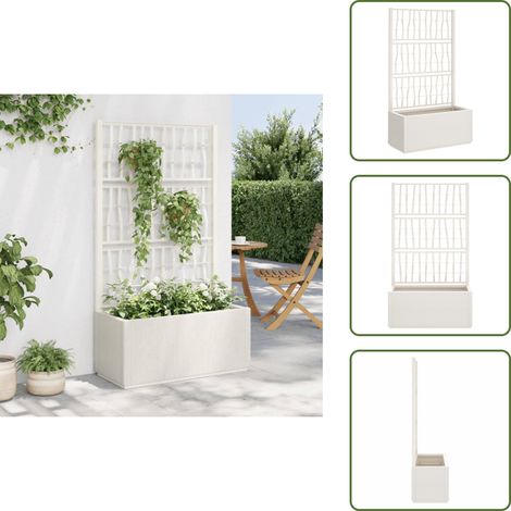 The Living Store Jardinière avec treillis blanc 80x36x140 cm PP - Jardinier - Pot De Fleurs - Plante Grimpante - Support Végétal - Extérieur (1/5)