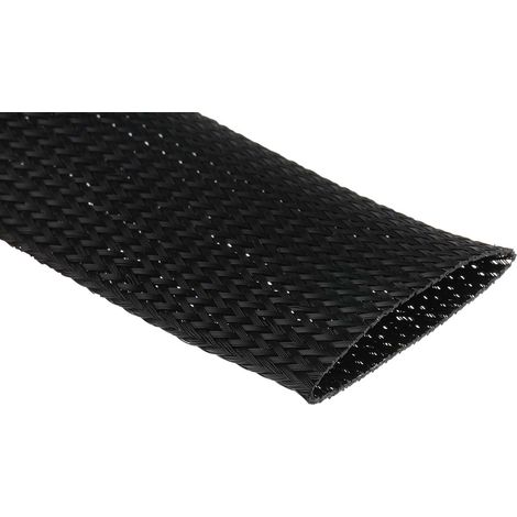 Gaine Tressée 50mm RS PRO, Noir en PET, 5m ( Prix pour sachet de 5 Mètres )