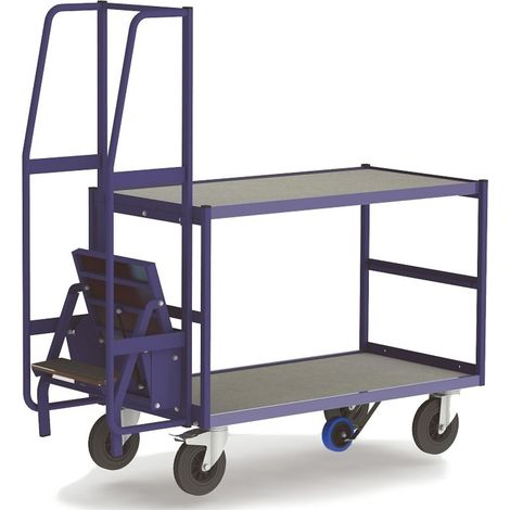 PROVOST - Escabeau chariot 2 niveaux en acier bleu RAL 5019 - Charge jusqu'à 500 kg - Plateforme surélevée et maniable