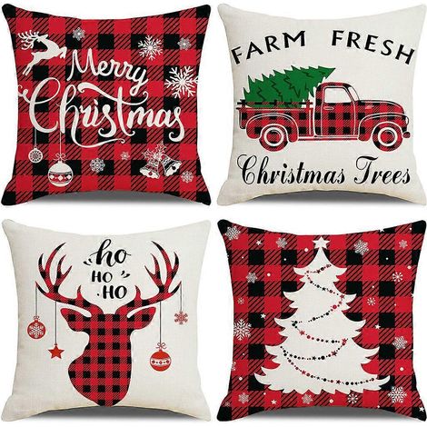 Taies d'oreiller décoratives, sapin de Noël, cerf, Père Noël (1/4)