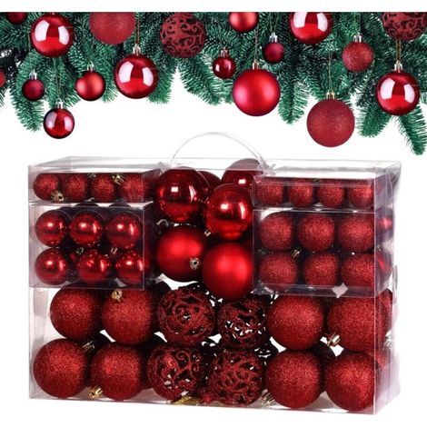 Packung mit 100 robusten Weihnachtskugeln aus Kunststoff für die Innen- und Außendekoration (rot)