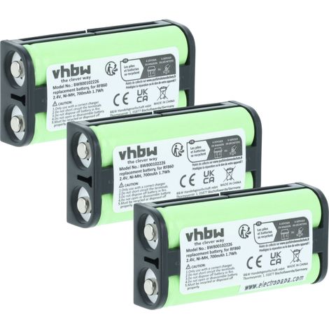 vhbw 3x Akku kompatibel mit Sony MDR-RF810, MDR-RF810RK, MDR-RF811 Wireless Headset Kopfhörer (700mAh, 2,4V, NiMH)