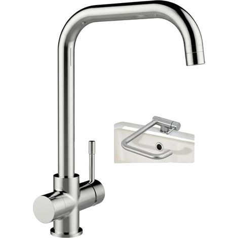 Grifo de cocina, plegable 180°, giratorio 360°, color plata. (1/5)