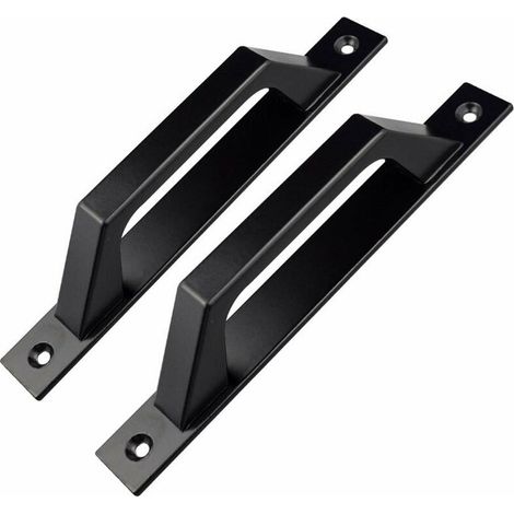 Lot de 2 poignées de porte en forme de D pour porte de jardin en bois Noir 200 mm (1/4)