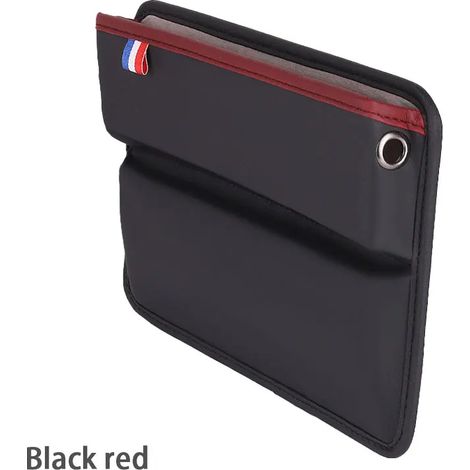 (NOIR ROUGE 1 PIÈCE) Sacoche de rangement en similicuir pour siège auto, console centrale, compartiment latéral, boîte de rangement pour téléphone et clés avec ouverture pour câble de charge (1/5)