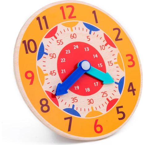 Orologio didattico - Impara a leggere l'ora - Montessori - Orologio educativo in legno - Materiale scolastico - Giallo