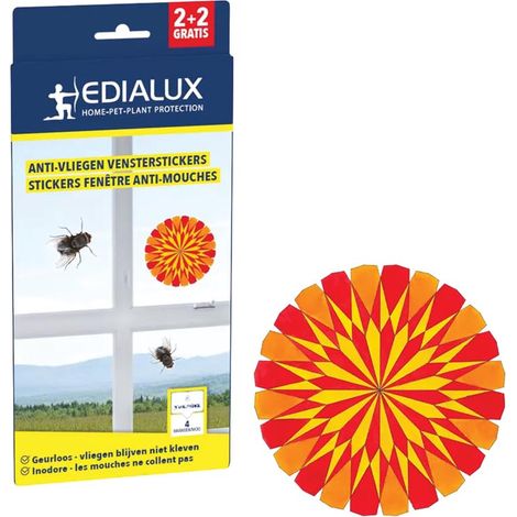 Edialux Autocollants fenêtre anti-mouches, piège à mouches transparent pour fenêtre, sans odeur avec attractif, efficace contre les mouches domestiques, 2+2 gratuit (4 pièces) (1/2)