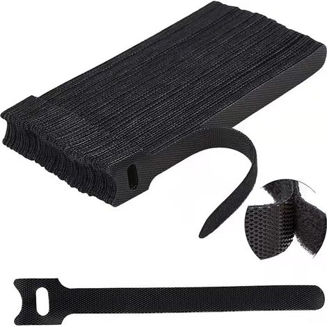 60 wiederverwendbare Kabelbinder aus Nylon – Katzenkopf-förmiger Klettverschluss – verstellbare Klettverschlüsse – Kabelbinder – für Zuhause, Büro und Schule – schwarz (1/5)