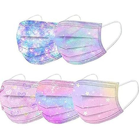Masque Couleur Jetable Adulte, 50 pièces Type Certifié CE Masques Émoticônes/Étoilé Imprimé Filtrant, 3 Couches de Protection Respirant et Confortable (1/5)