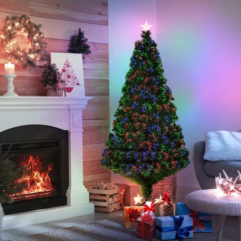 Sapin de Noël artificiel de 150 cm en fibre de verre, sapin artificiel avec éclairage LED, 180 branches, décoration de Noël avec support en métal pour usage intérieur