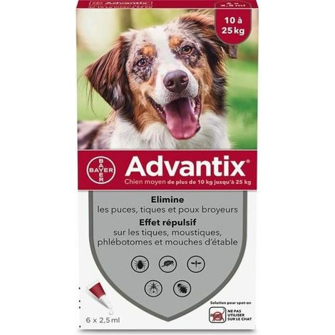 ADVANTIX 6 pipettes antiparasitaires - Pour chien moyen de 10 a 25kg