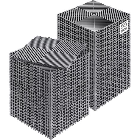 VEVOR Tapis de drainage emboitable, 310x310 mm, dalles de sol de drainage modulaire emboitable, 55 pcs, coussin de sol a episser en PP antiderapant gris, tapis de douche, pour garage, jardin, cuisine