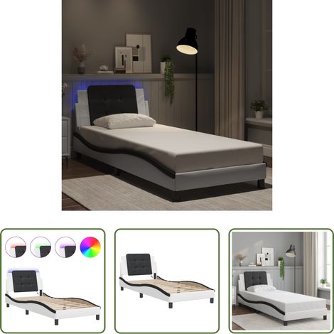 LED-Leuchten - Bettgestell mit LED ohne Matratze "Zadar" Weiß und Schwarz 90x200 cm (1/5)