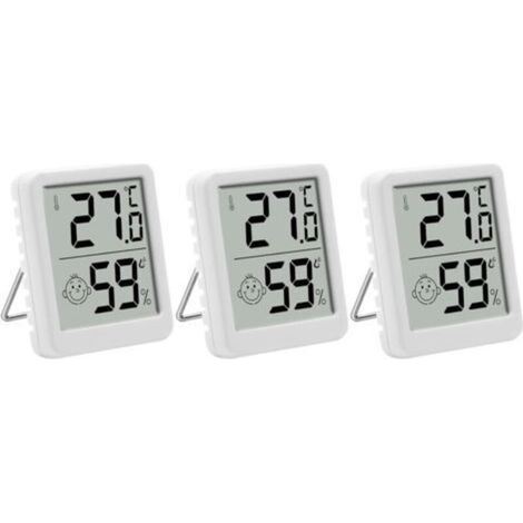 Lot de 3 thermomètres hygromètre d'intérieur avec écran LCD numérique avec affichage smiley pour chambre de bébé, salon, bureau, serre (1/5)