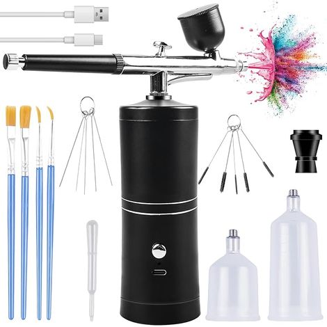 Airbrush Kit with Compressor, Airbrush Gun + Cleaning Accessories for Makeup, Nail Design, Cake Decoration and Painting (1/5)