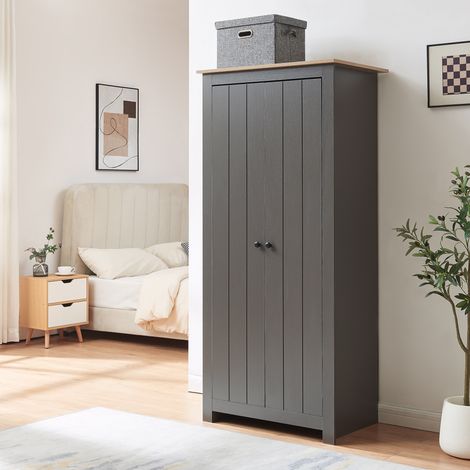 Armadio per Guardaroba Trorjam con Barra Appendiabiti e Scomparti 175 x 80 x 52 cm - Grigio/Effetto Rovere [en.casa]