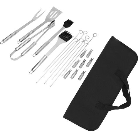 Juego de parrilla de acero inoxidable / Juego de utensilios para parrilla de 21 piezas con bolsa de almacenamiento / Juego de accesorios de cocina (1/5)