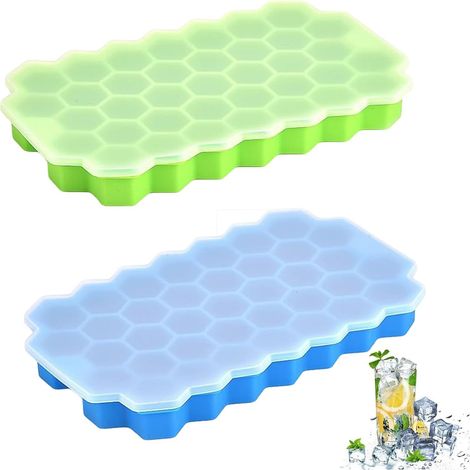 Bac à Glaçons en Silicone,Moule à Glaçons avec Couvercle,Moules à Glaçons Bacs À Démoulage Facile Glaçons,Compartiments Bac à Glaçons en Silicone,Compartiments Ice Cube Tray pour Jus,Réutilisable (1/5)