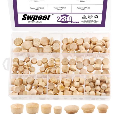Lot de 230 en Bois de 2 Styles 3/8", 7/16", 1/2", Bouchons à vis, Assortiment érable (1/5)