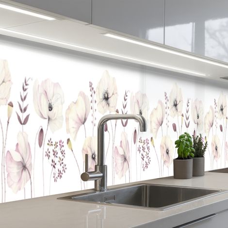 Kitchen Splashback Flowers - Pastel - Plants - White 450x60 cm