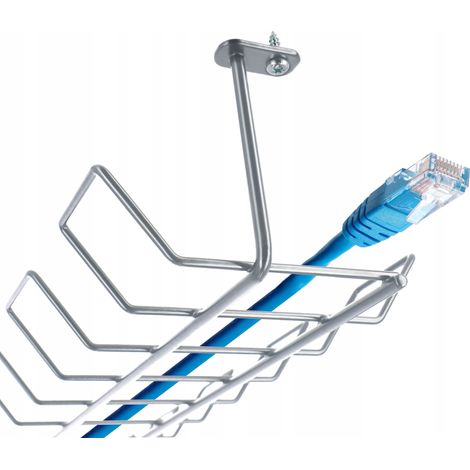 KADAX Plateau de Gestion des Câbles sous Le Bureau, Organisateur de Câbles en Acier avec 2 Vis de Fixation, Chemin de Cables pour Ordinateur (Argent) (1/5)