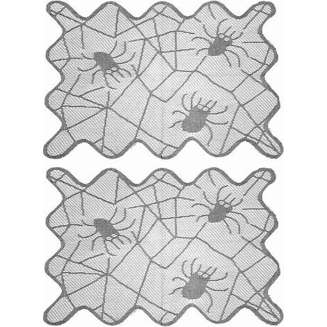 2er-Set Spinnennetz-Tischsets für Halloween, kreative Becheruntersetzer, Spinnennetz-Tischset – 44 x 29,5 x 0,1 cm – Schwarz (1/4)