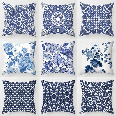 Funda de cojín decorativa de estilo chino para exteriores con estampado floral de porcelana azul y blanca, decoración retro, ideal para camas, salas de estar, sofás y otros muebles del hogar. 45 x 45 