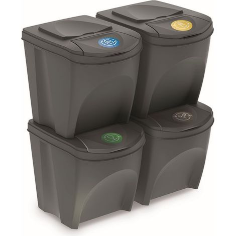 Lot de 4 poubelles de recyclage 100L – Plastique durable – Dimensions 39x29x33 cm – Pour tri sélectif papier, verre, plastique, organiques – Prosperplast