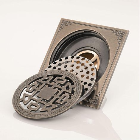 Drain de douche Carre, Laiton Drainage de douche 10x10 Caniveau de douche Salle de Bains Anti-Odeur Drain de douche Antique (1/5)