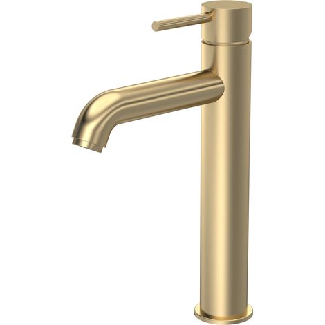 Cauldon Round Minimalist Tall Mono Basin Mixer Tap - Brushed Brass
