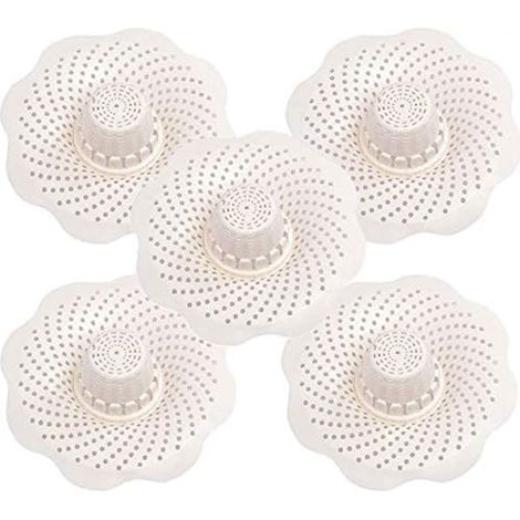 5 Couvercles Drain Douche Blancs Crepine Filtre Bouchon Vidange (1/4)