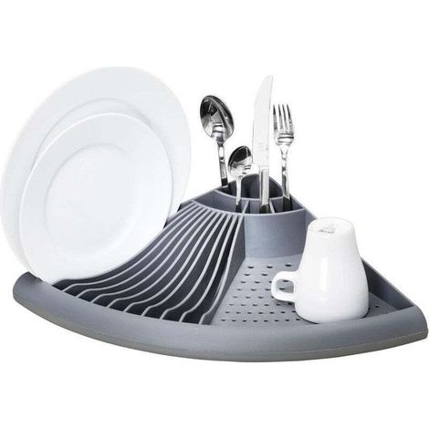 Égouttoir Vaisselle Plastique, Egouttoir d'angle gain de place, Plastique, 35x9x35 cm, Gris (1/5)