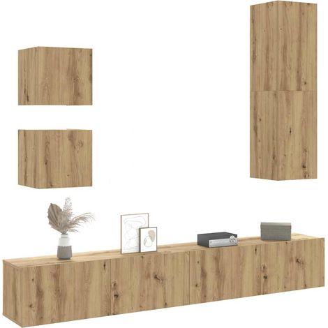5-tlg. TV-Schrank-Set Wandmontage Artisan-Eiche Holzwerkstoff