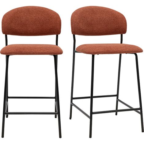 Barhocker aus Stoff in texturierter, verbrannter Erde Optik H64 cm (2er Set) BENTA