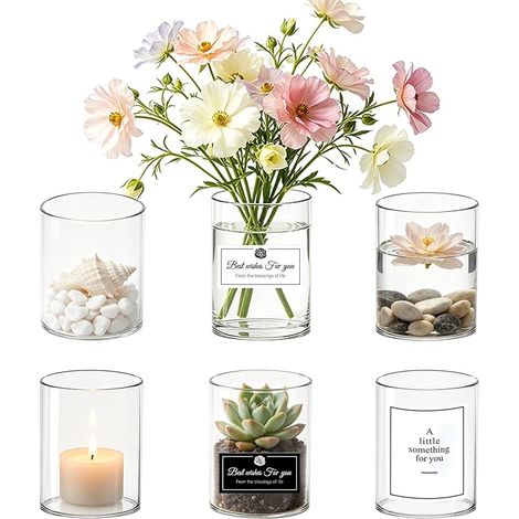 Vases Cylindriques en Verre Vase en Verre Cylindrique pour Décoration de Table Support de Bougie pour Pilier Flottante Vase Transparent pour Fleurs Fraîches ou Décoration Minimaliste (1/5)
